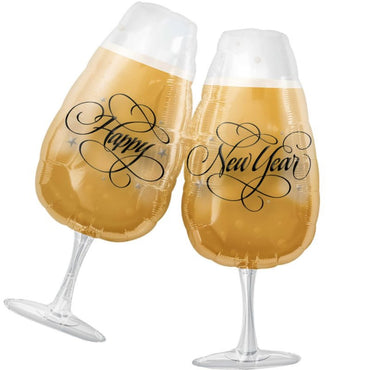 New Years Toasting Glasses SuperShape Foil Balloon 69cm x 76cm - Party Savers