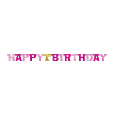 1st Birthday Girl Happy Birthday Jointed Letter Banner Foil - Party Savers