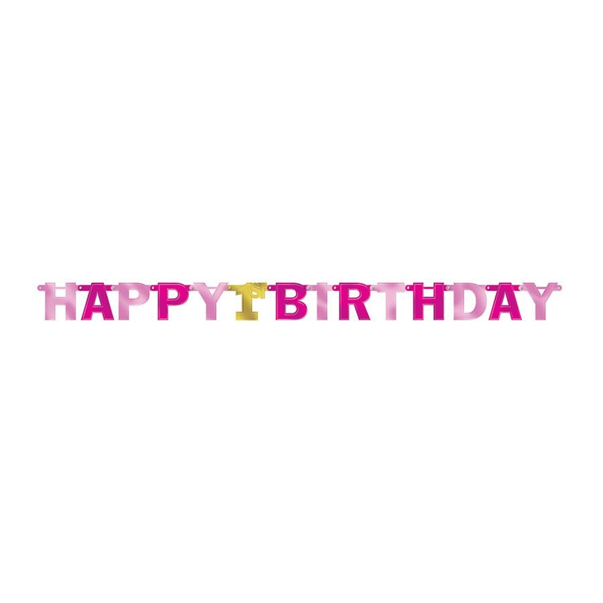 1st Birthday Girl Happy Birthday Jointed Letter Banner Foil - Party Savers