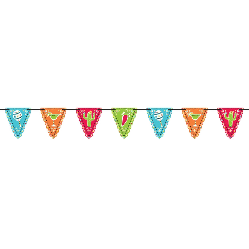 Fiesta Mini Paper Pennant Flag Banner - Party Savers