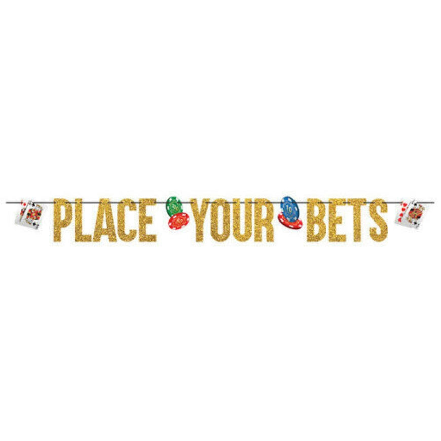 Roll The Dice Casino Ribbon Glittered Letter Banner Place Your Bets - Party Savers