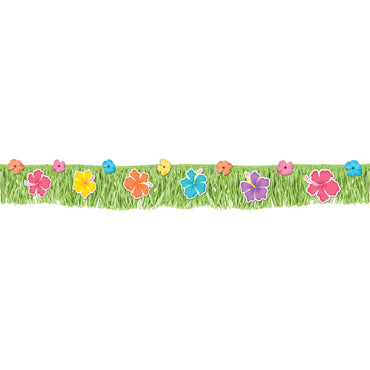 Summer Hibiscus Fringed Plastic Banner & Fabric Flowers 23cm x 178cm Each
