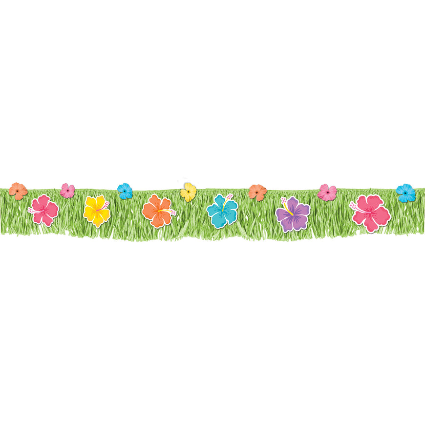 Summer Hibiscus Fringed Plastic Banner & Fabric Flowers 23cm x 178cm Each