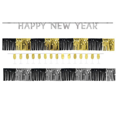 Happy New Year Black, Silver & Gold Banner Kit Each