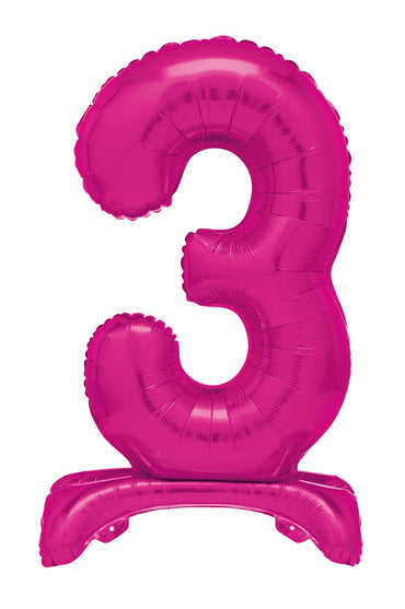 Number 3 Bright Pink Giant Standing Air Filled Foil Balloon 76.2cm Each