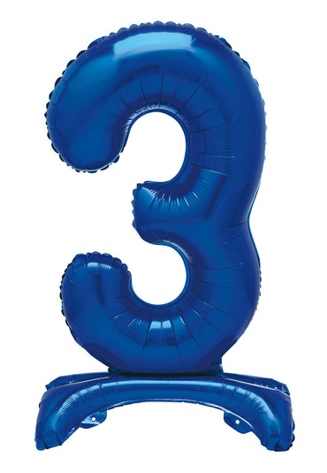 Number 3 Royal Blue Giant Standing Air Filled Foil Balloon 76.2cm Each