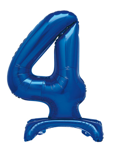 Number 4 Royal Blue Giant Standing Air Filled Foil Balloon 76.2cm Each