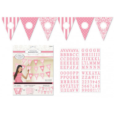 New Pink Personalised Penant Banner 24pk - Party Savers