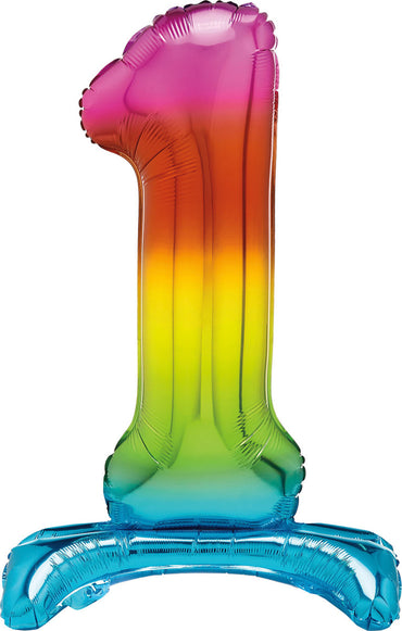 Number 1 Rainbow Giant Standing Air Filled Foil Balloon 76.2cm Each