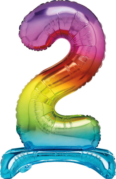 Number 2 Rainbow Giant Standing Air Filled Foil Balloon 76.2cm Each