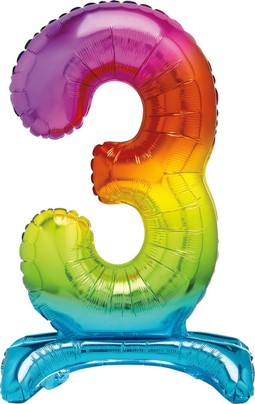 Number 3 Rainbow Giant Standing Air Filled Foil Balloon 76.2cm Each