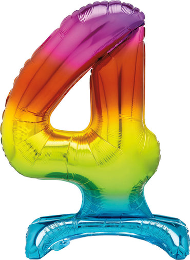 Number 4 Rainbow Giant Standing Air Filled Foil Balloon 76.2cm Each