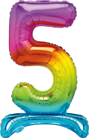 Number 5 Rainbow Giant Standing Air Filled Foil Balloon 76.2cm Each