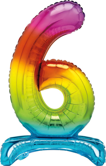 Number 6 Rainbow Giant Standing Air Filled Foil Balloon 76.2cm Each