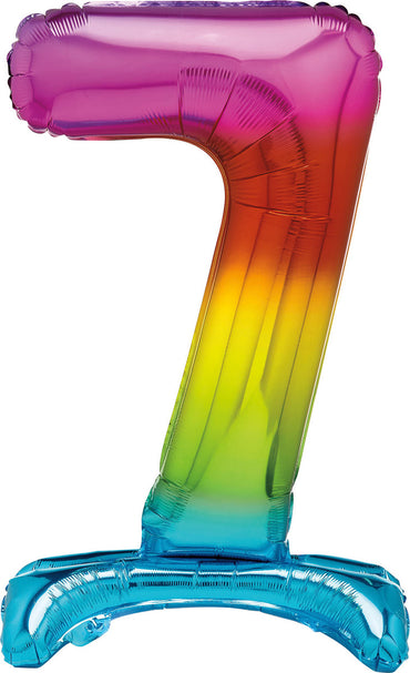 Number 7 Rainbow Giant Standing Air Filled Foil Balloon 76.2cm Each