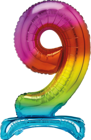 Number 9 Rainbow Giant Standing Air Filled Foil Balloon 76.2cm Each