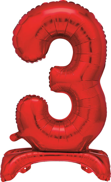 Number 3 Red Giant Standing Air Filled Foil Balloon 76.2cm Each