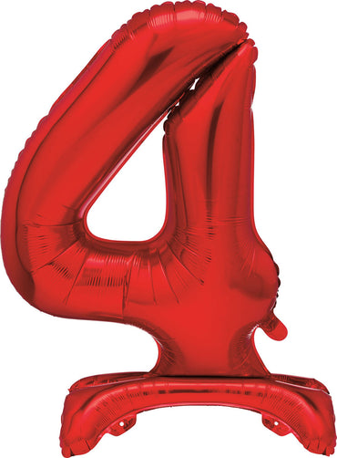 Number 4 Red Giant Standing Air Filled Foil Balloon 76.2cm Each
