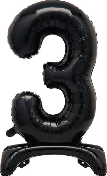 Number 3 Black Giant Standing Air Filled Foil Balloon 76.2cm Each