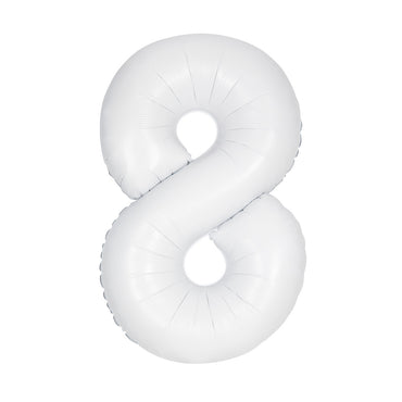Number 8 Matte White Foil Balloon 86cm Each