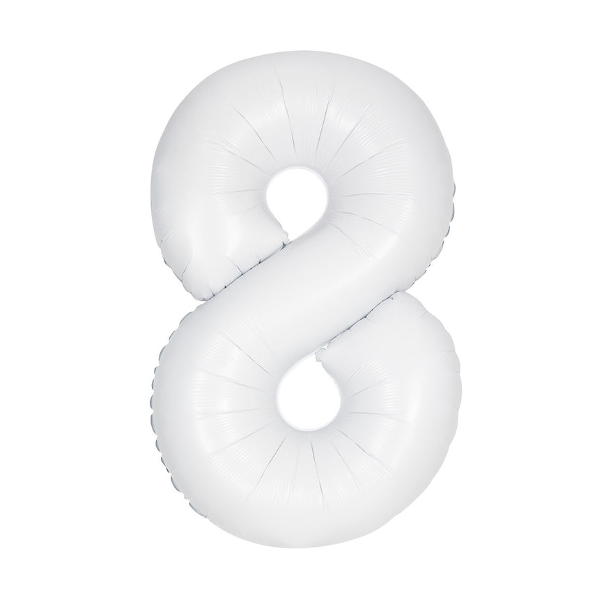 Number 8 Matte White Foil Balloon 86cm Each