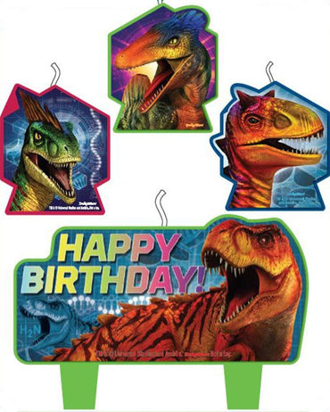 Jurassic World Candle Set Happy Birthday 4pk - Party Savers