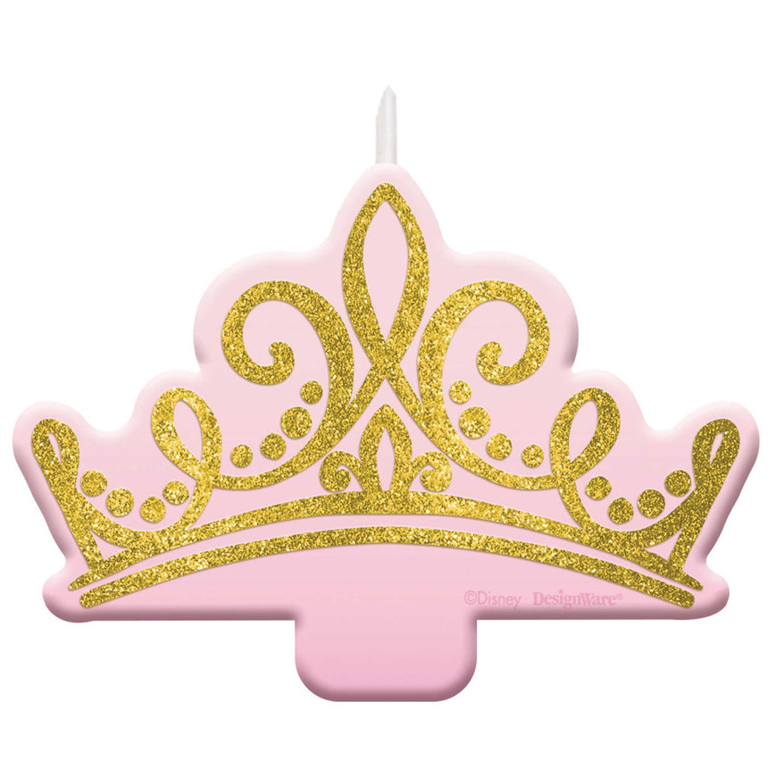 Disney Princess Once Upon A Time Glittered Crown Candle 6cm x 9cm Each - Party Savers