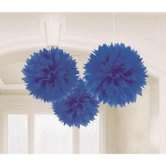 Bright Royal Blue Fluffy Tissue Decorations 40cm 3Pk