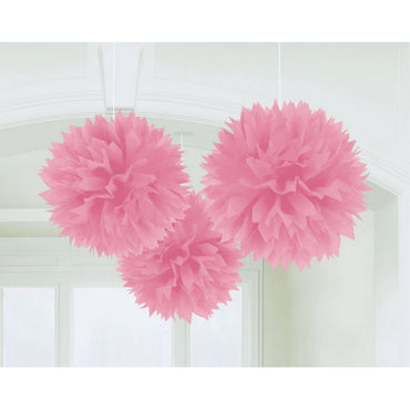 New Pink Fluffy Tissue Decorations 16in 3pk - Party Savers