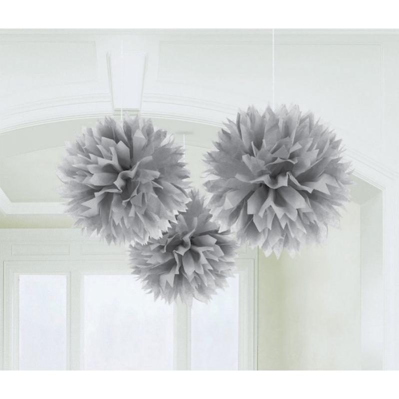 Black Fluffy Tissue Decorations 16in 3pk - Party Savers