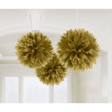 Gold Fluffy Tissue Decorations 16in 3pk - Party Savers