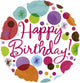 Polka Dots Happy Birthday Self Sealing Foil Balloon 45cm - Party Savers