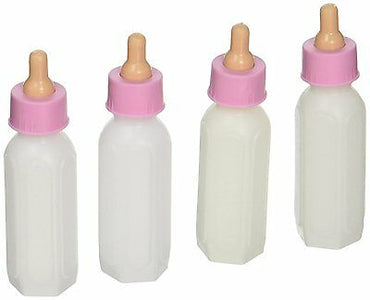 Mini Baby Bottles With Pink Top 4pk - Party Savers