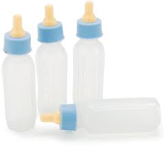 Mini Baby Bottles With Blue Top 4pk - Party Savers