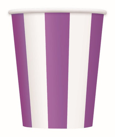 Purple Stripes Paper Cups 355ml 6pk - Party Savers
