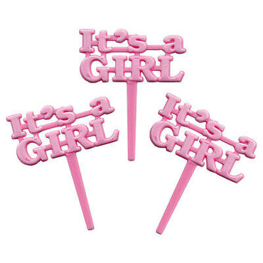 Pink Its a Girl Cake Picks 8pk - Party Savers