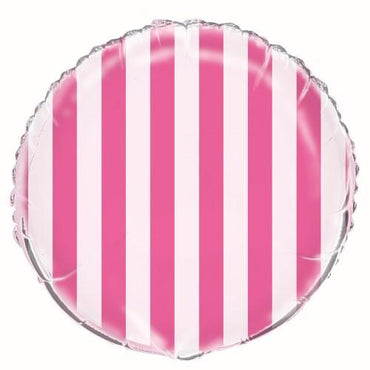 Bright Pink Stripes Foil Balloon 45cm - Party Savers