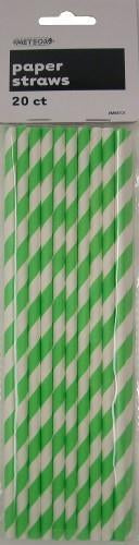 Lime Green Stripes Paper Straws 20pk - Party Savers