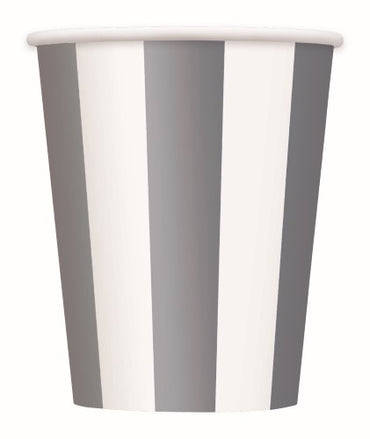 Silver Stripes Paper Cups 355ml 6pk - Party Savers