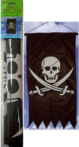 Pirate Skull Flag With Pole and String 43 x 86cm - Party Savers