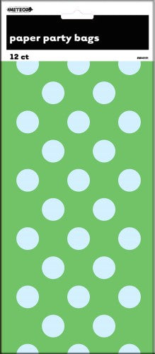 Lime Green Dots Paper Bag 26cm x 14cm 12pk - Party Savers