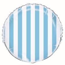 Pastel Blue Stripes Foil Balloon 45cm - Party Savers