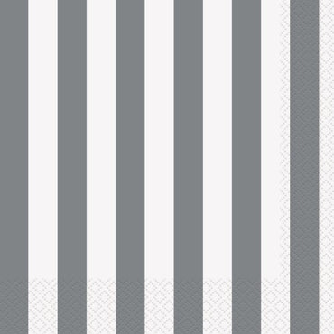 Silver Stripes Lunch Napkins 16pk - Party Savers