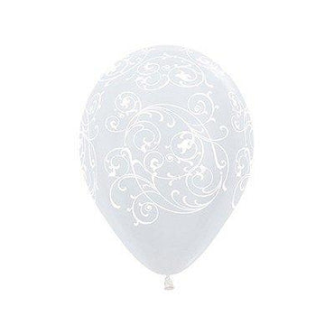 Filigree Satin Pearl White Latex Balloons 30cm 12pk