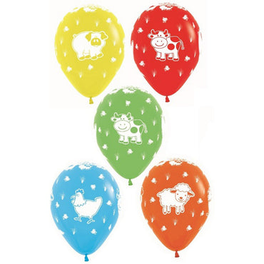 Farm Animals Fashion Assorted Latex Balloons 30cm 12pk - Party Savers