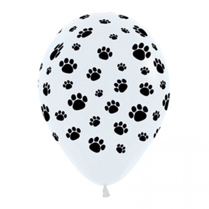 Animal Paw Prints Black And White Latex Balloons 30cm 12pk - Party Savers