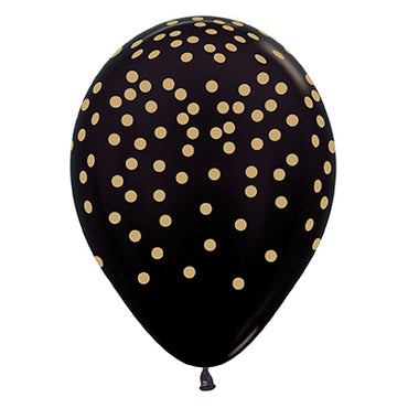 Gold Confetti on Metallic Black Latex Balloons 30cm 12pk
