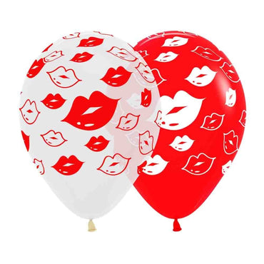 Kisses Red & White Latex Balloons 30cm 12Pk - Party Savers