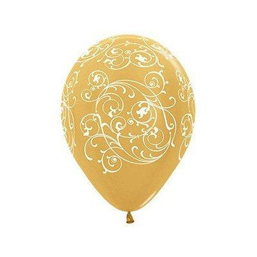 Filigree Metallic Gold Latex Balloons 30cm 12pk
