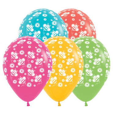 Bumble Bee's & Flowers Tropical Assorted Latex Balloons 30cm 25pk
